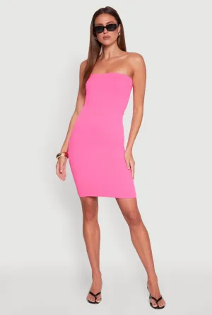 Vintage-inspired knee-length piece summer breeze Seamless Rib Knit Tube Midi Dress