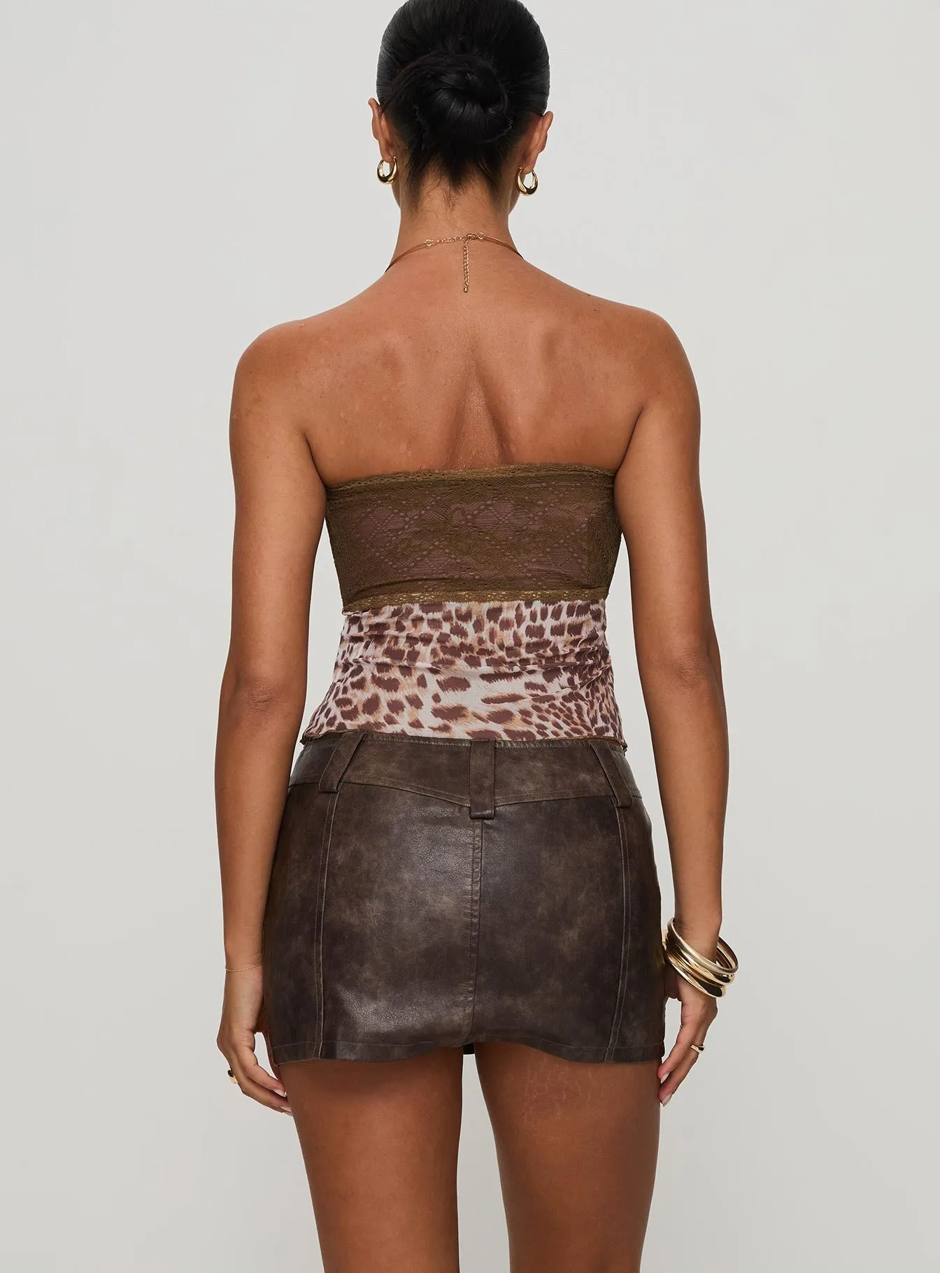 Light Edge Anarchy Faux Leather Mini Skirt Brown