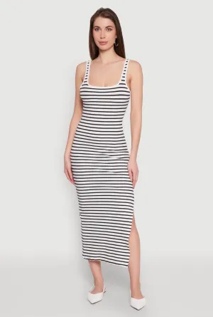 Work Smart Striped Side Slit Tank Dress