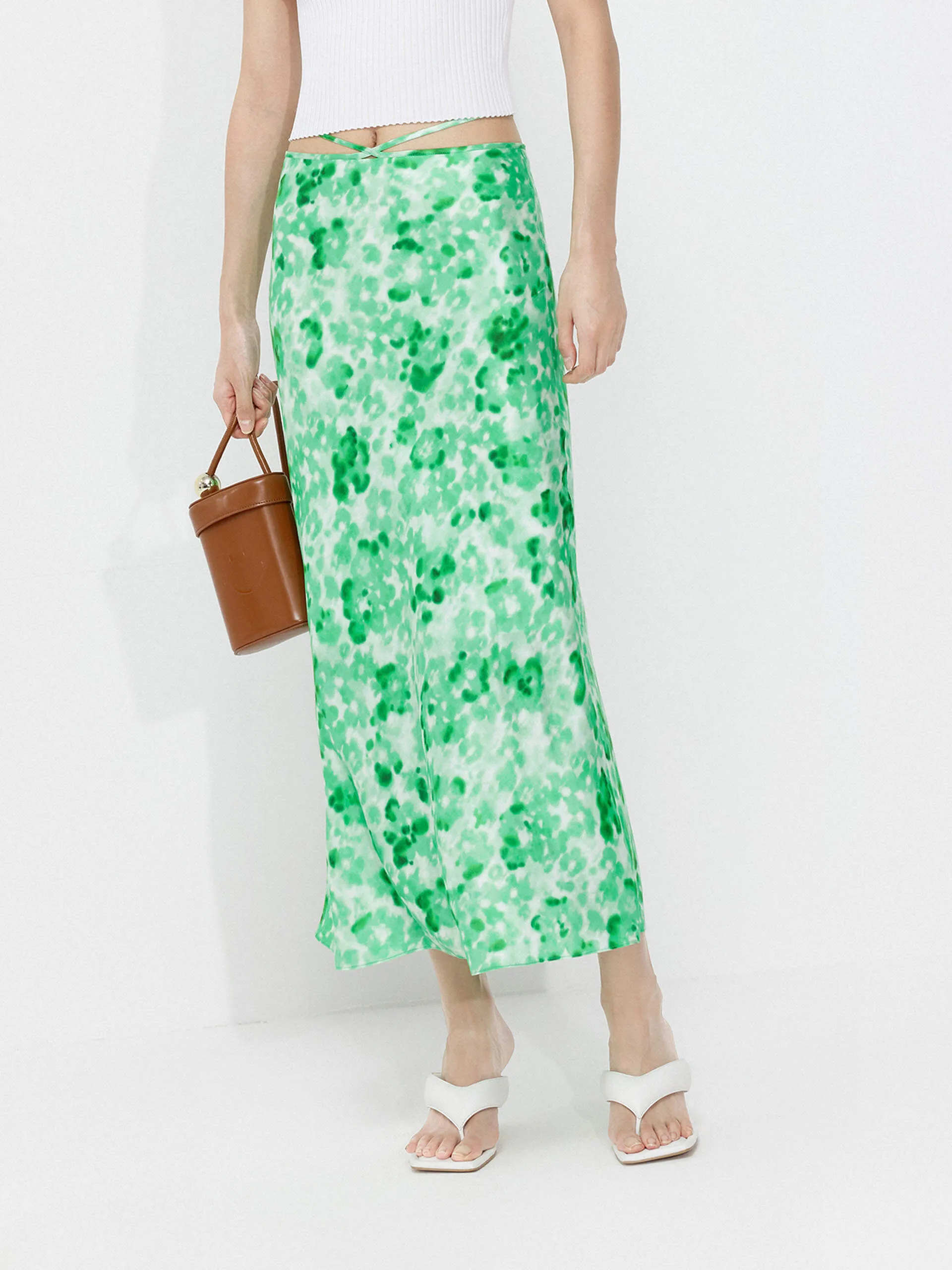 Sturdy Waistband Sleek Vibe Silk Blend Printed Skirt