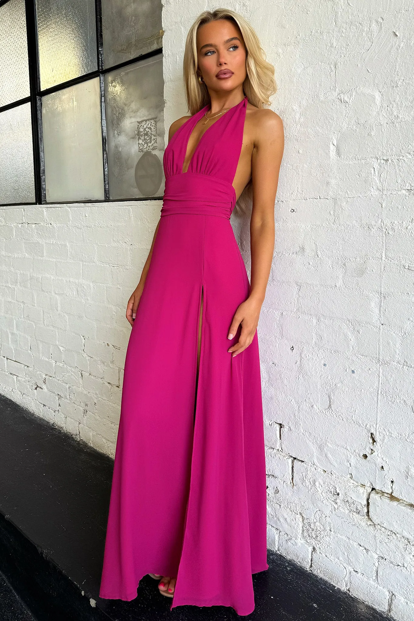 Elenor Maxi Dress - Wine Comfortable event wear Lantern Arm