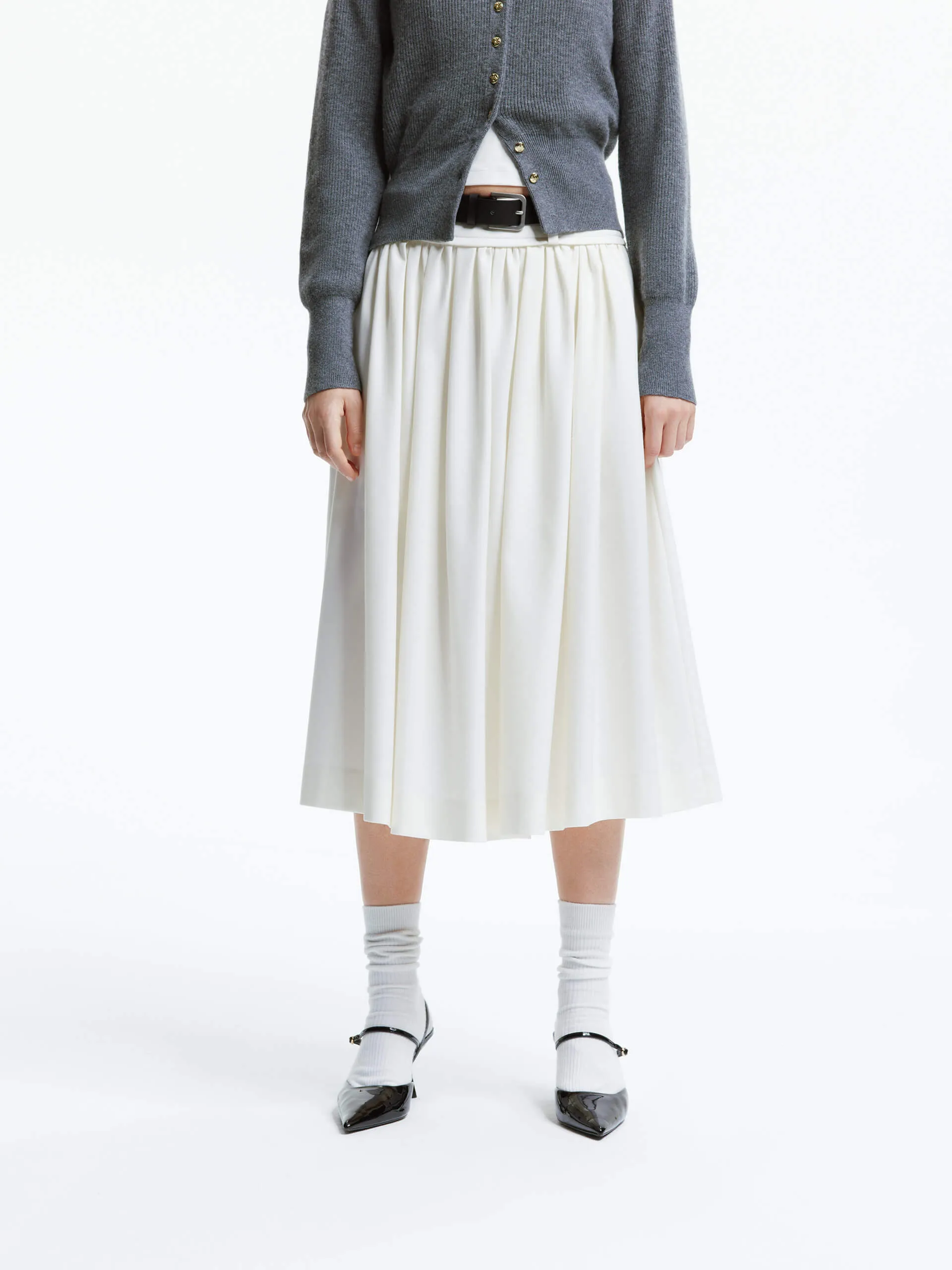High Waist Visual Outfit A-line Pleated Skirt with Belt