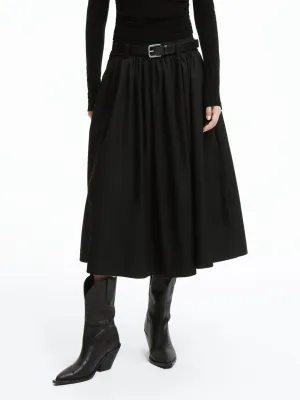 A-line Pleated Skirt with Belt Relaxed Look Cozy Tones