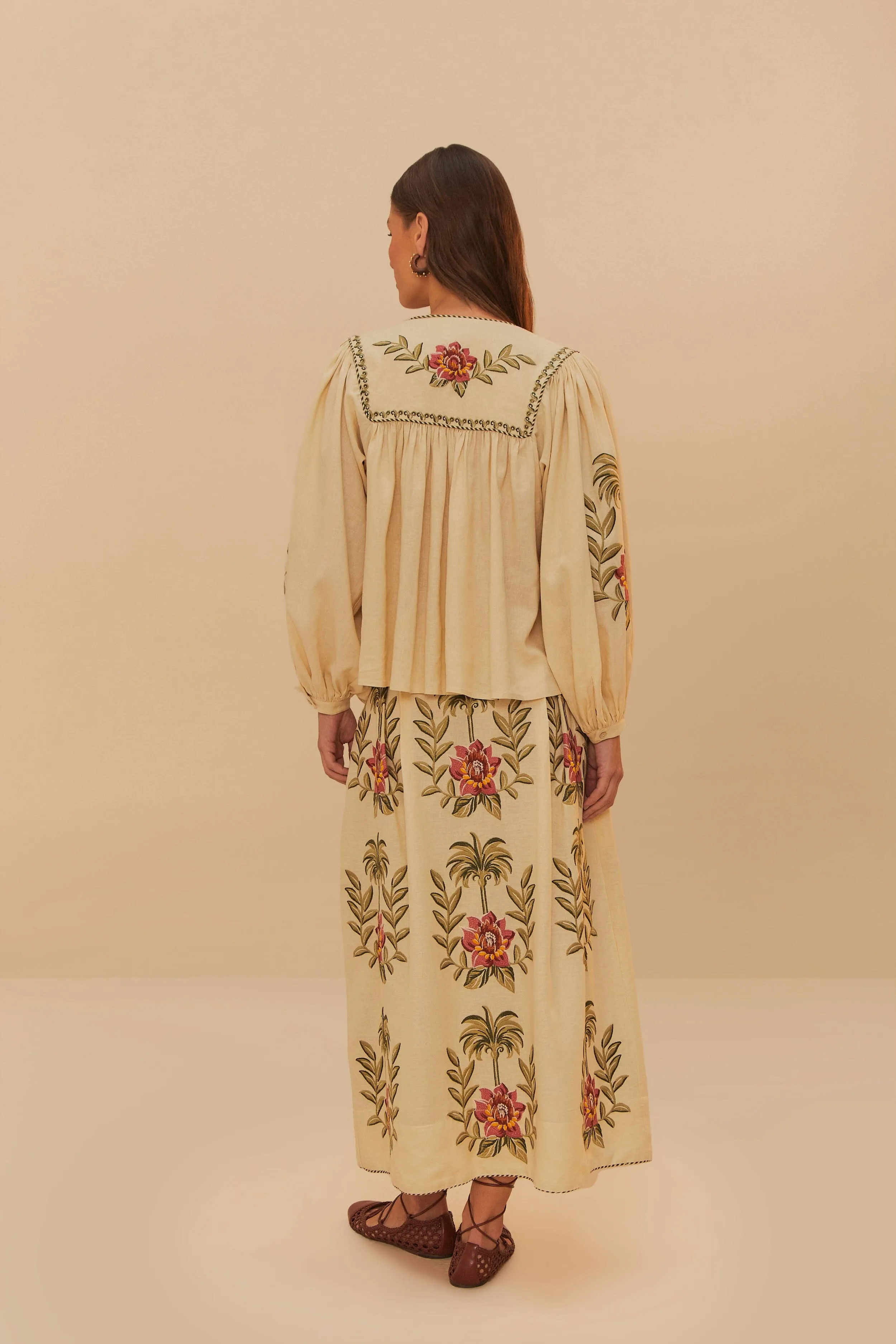 Fashion Style Tropical Flower Embroidered Sand Maxi Skirt