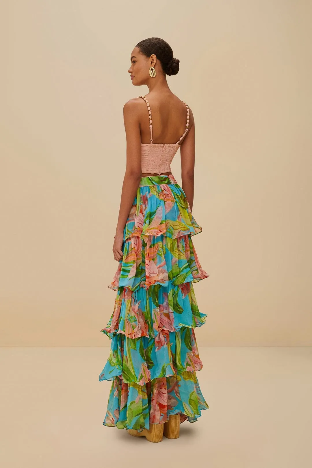 Bold Look Blue Lily Bloom Maxi Skirt