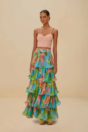 Blue Lily Bloom Maxi Skirt Sleek Comfort