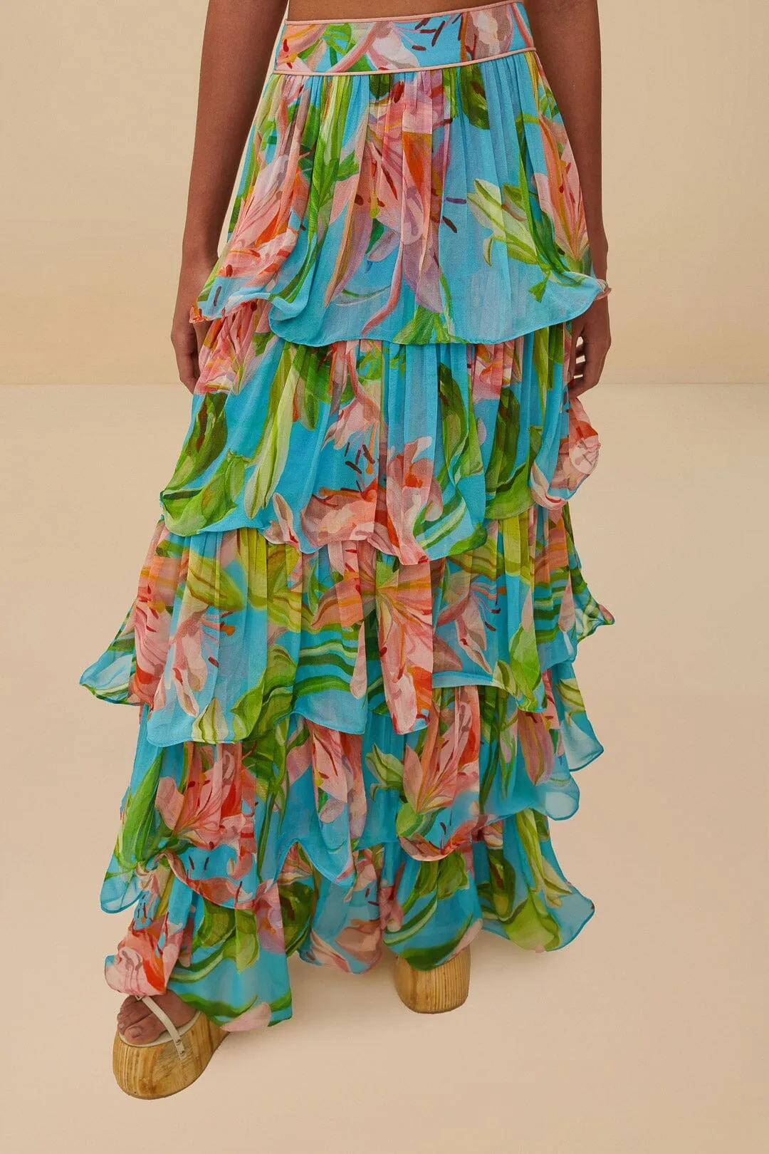 Blue Lily Bloom Maxi Skirt Summer Picnic Smart Edge