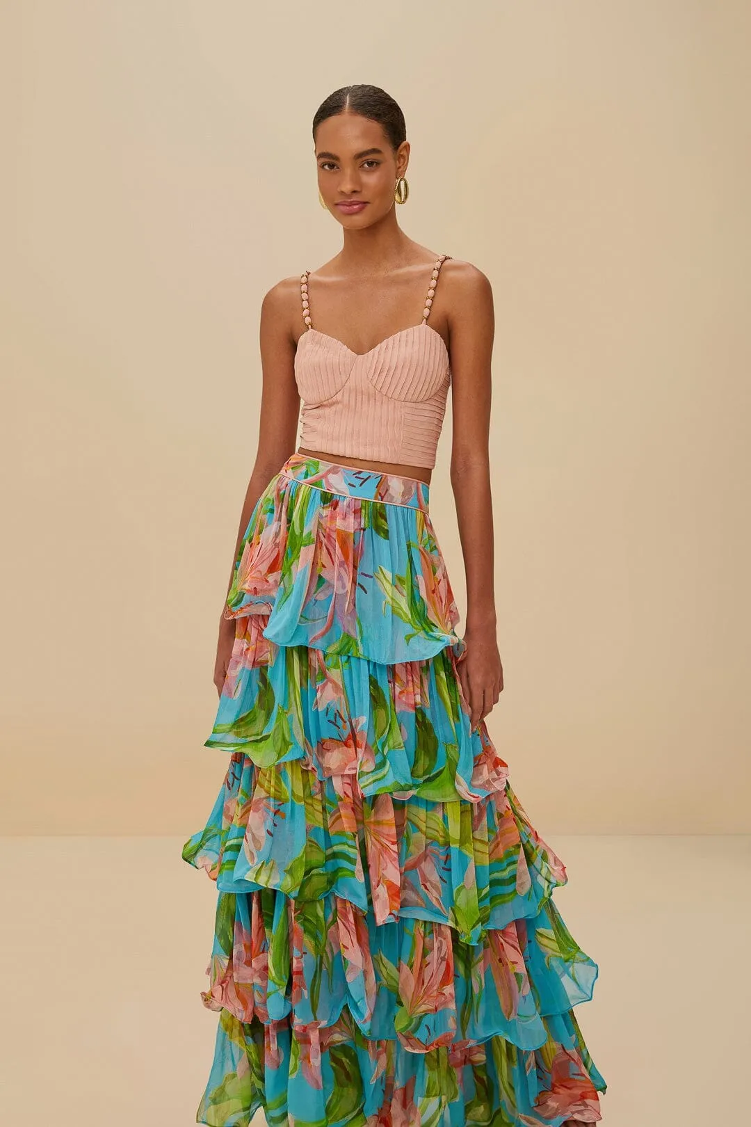 Warm Insulation Blue Lily Bloom Maxi Skirt
