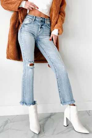 Eloise High Rise Distressed Crop Flare Risen Jeans (Medium) Drop Shoulder Cut Cozy Sweater
