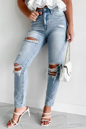 Carter High Rise Distressed Girlfriend Jeans (Light) Comfy Option