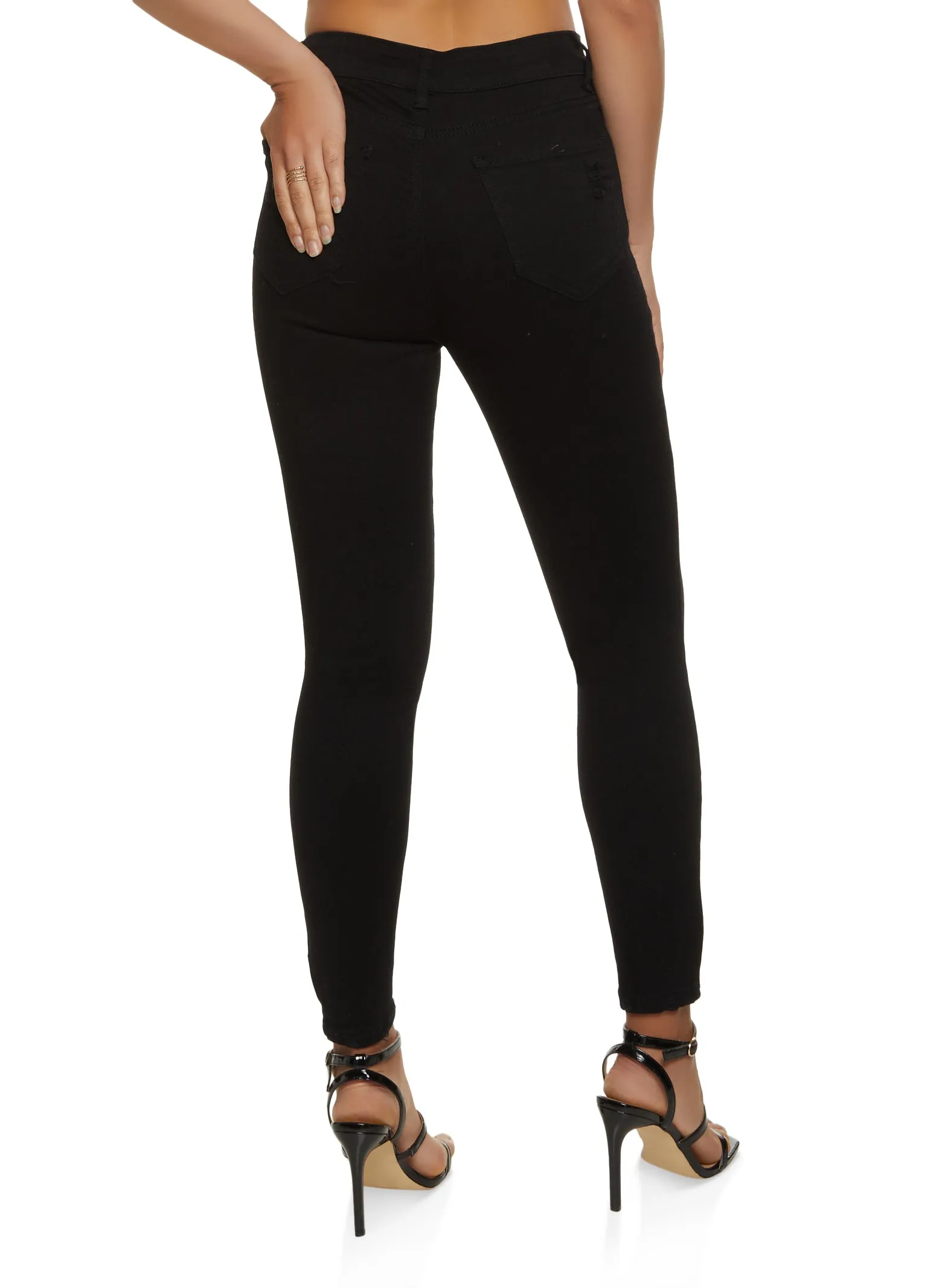 WAX Basic Distressed High Waist Skinny Jeans Casual Luxury Winter Warmth