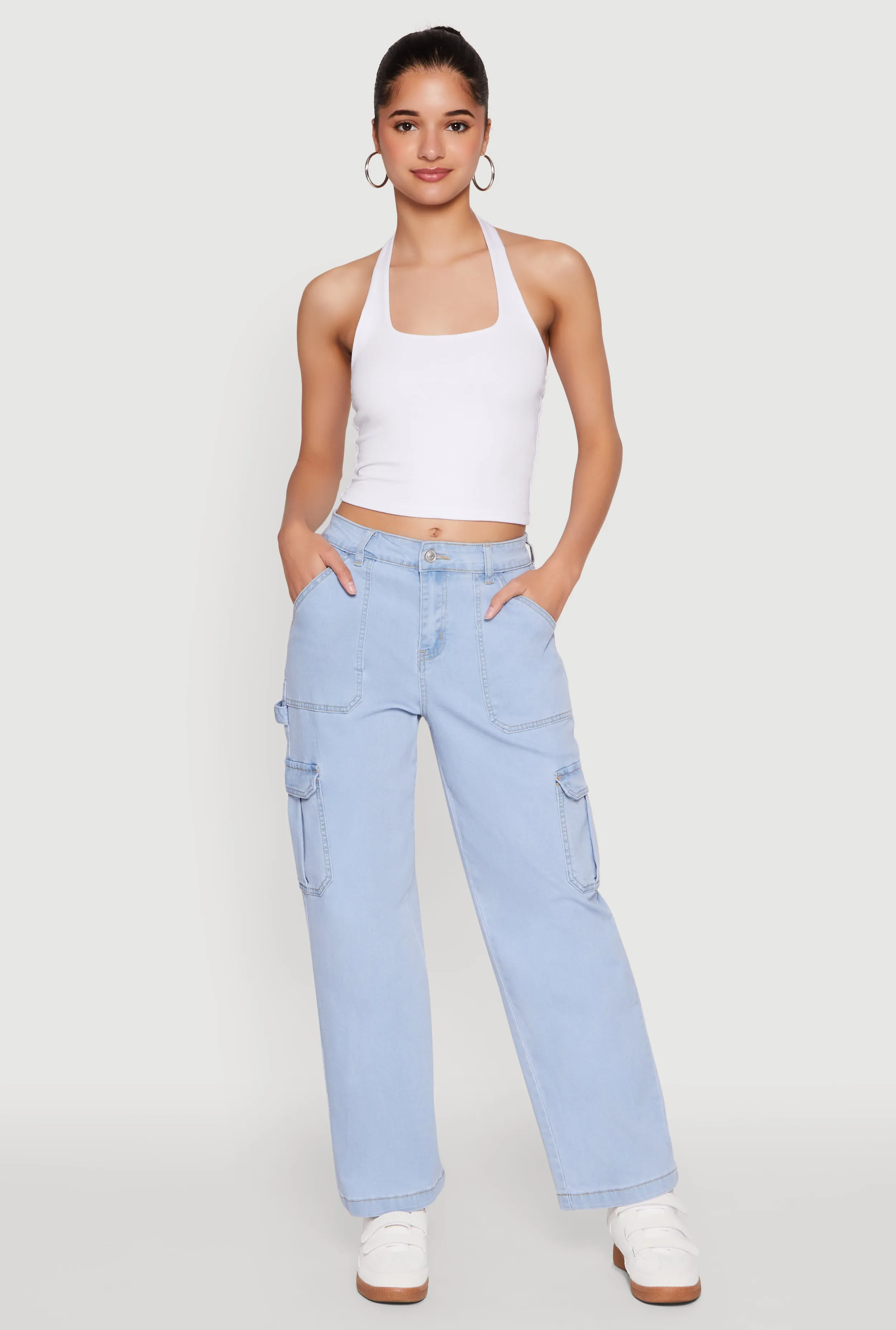 Streetwear Fan Minimalist Style WAX Cargo Straight Leg Carpenter Jeans