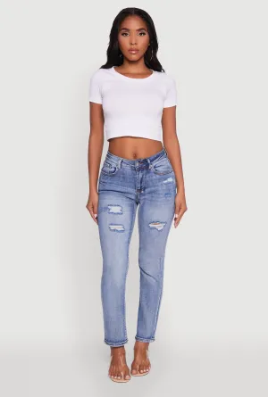 Loose Smooth Shopping Day No Fuss Wear WAX Distressed Straight Leg Jeans