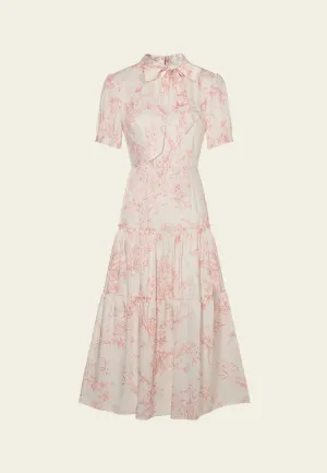Pussy-bow Motif Twill Panelled Dress RipstopFabric SnagProofMaterial