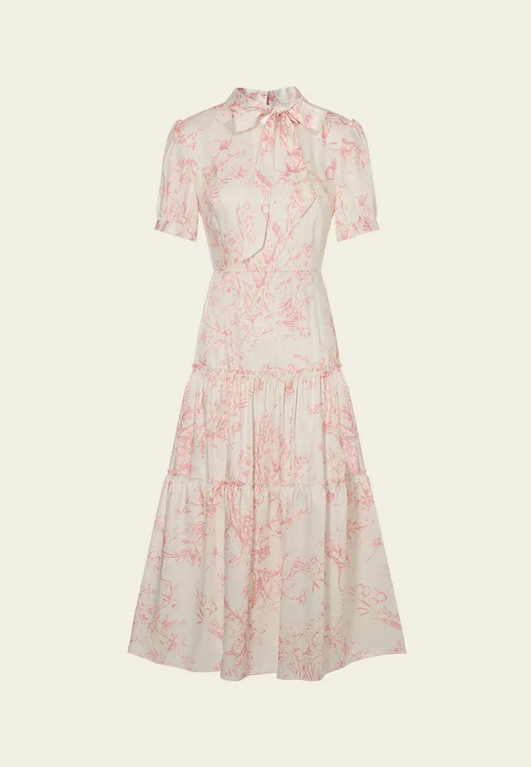 Pussy-bow Motif Twill Panelled Dress RipstopFabric SnagProofMaterial