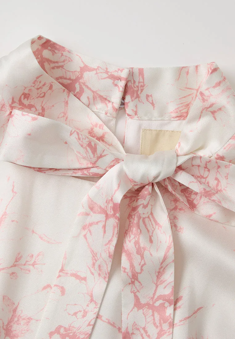 Organza Fit Flash Core Pussy-bow Motif Twill Panelled Dress