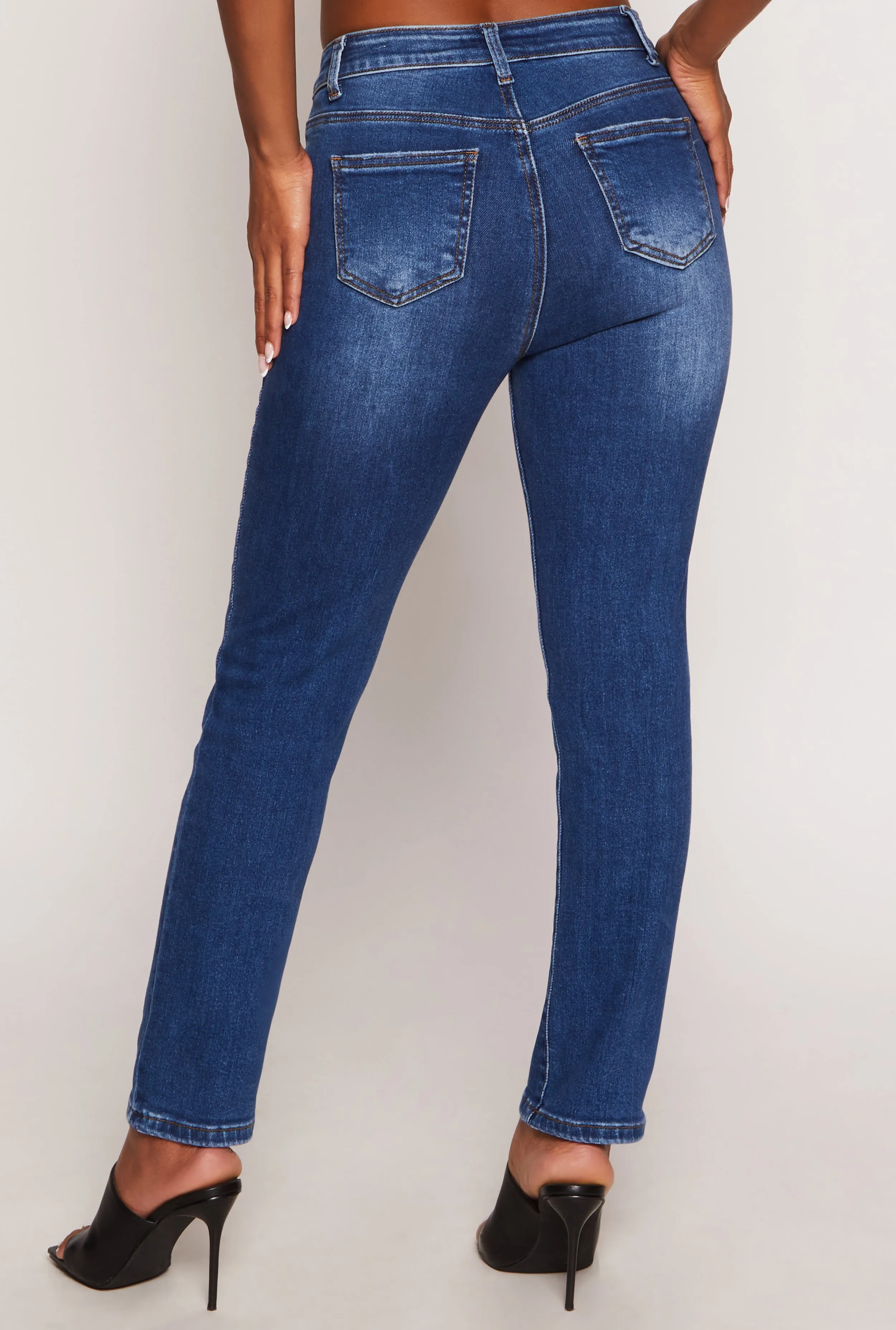 WAX Whiskered Straight Leg Jeans Mid Rise Youth Style Stylish Road Trip
