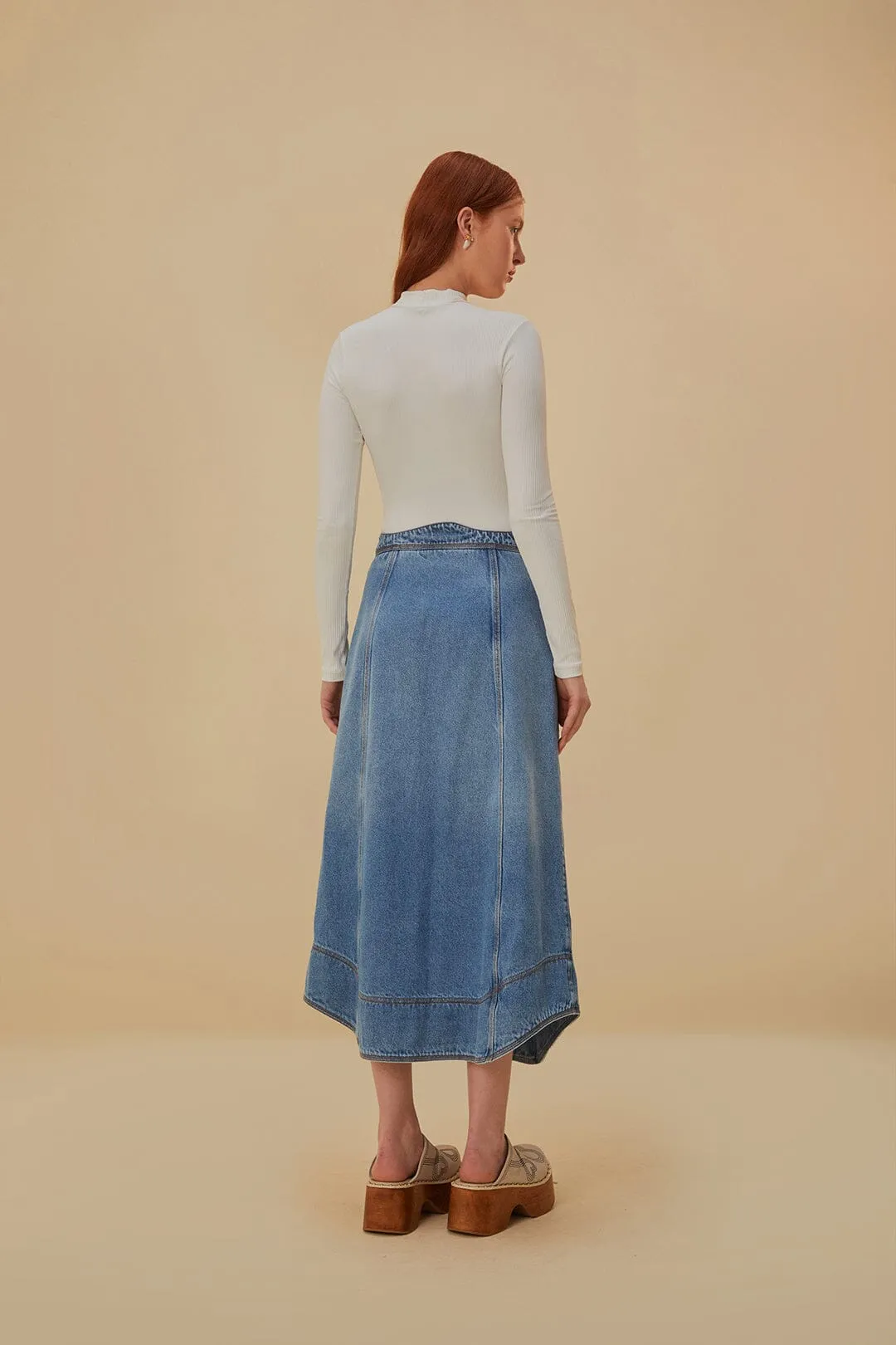 Relaxed Motion Washable fabric Denim Wave Skirt