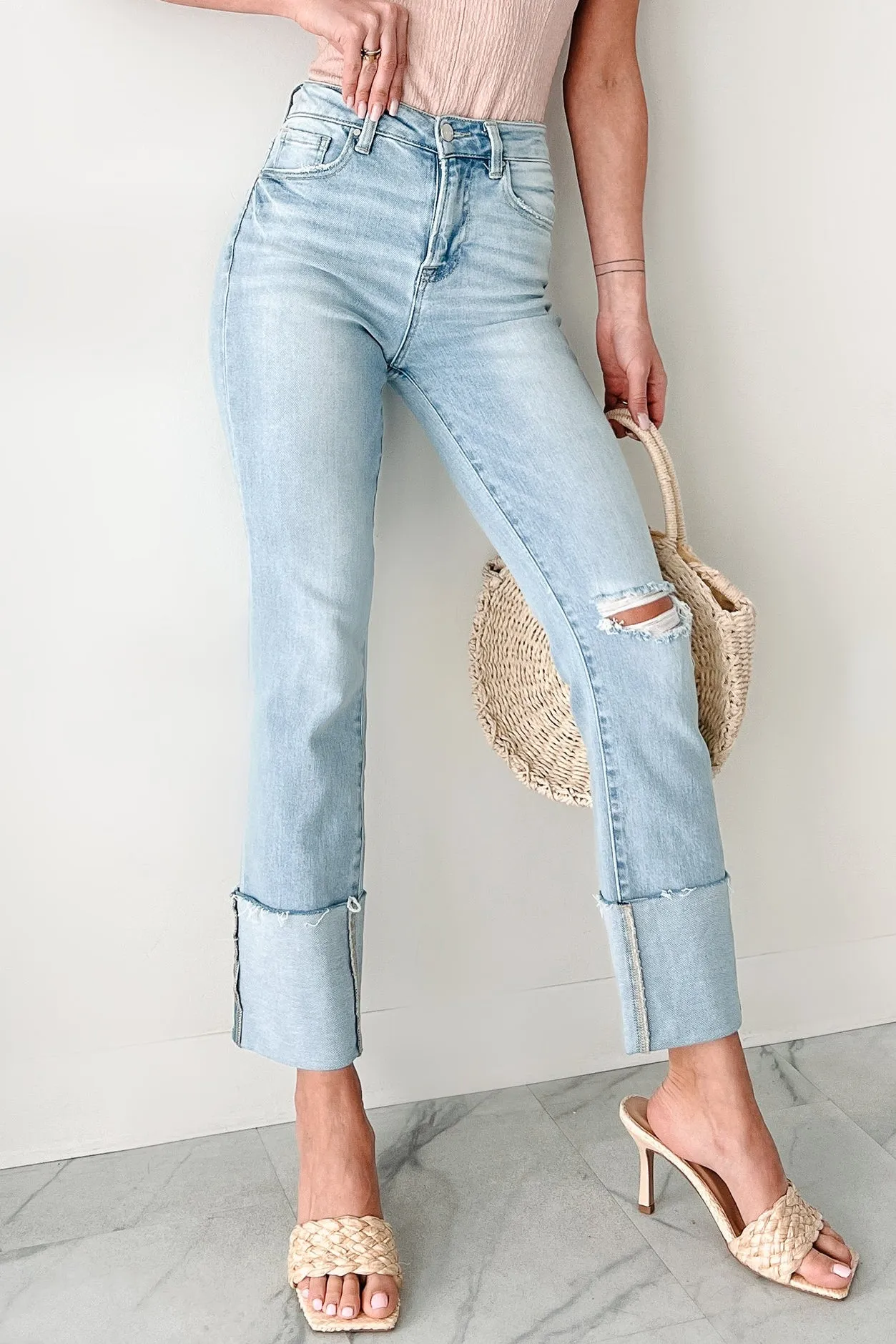 Flint High Rise Cuffed Ripped Risen Jeans (Light) Layer Ready Versatile Cut
