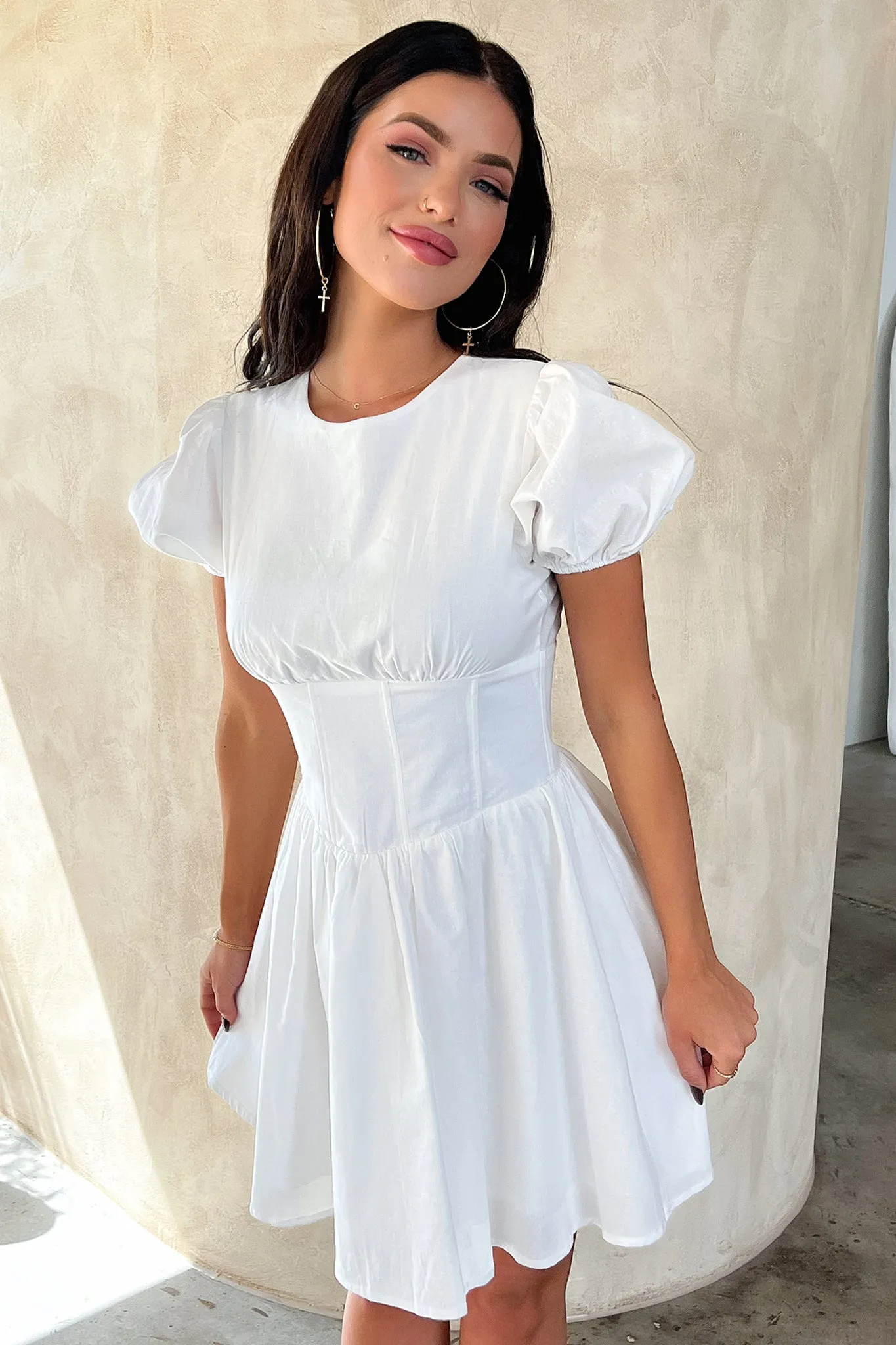 Structured Collar Bold Twist Jordyn Dress - White