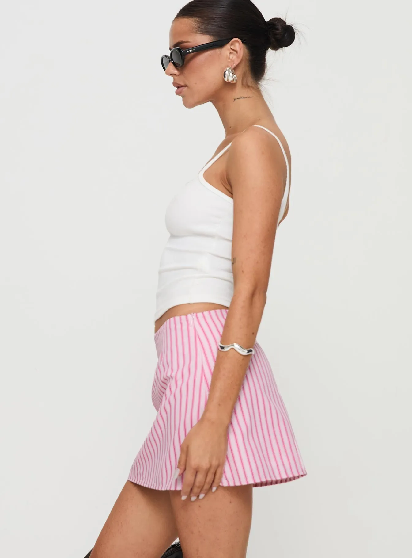 Samanfie Mini Skirt Pink Stripe Fold Over Detail