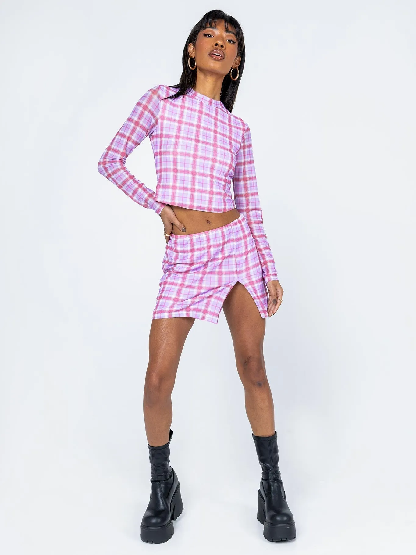 Breezy Outfit Hip Skimming Alana Long Sleeve Set Pink / Purple