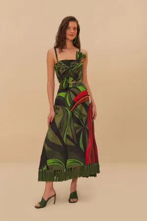 Adjustable Closure slim fit Coconut Tree Flow Embroidered Skirt