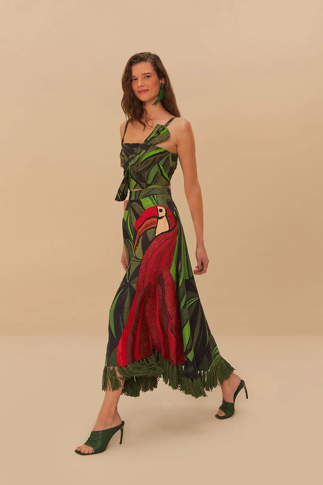 Smart Casual Adjustable Closure Coconut Tree Flow Embroidered Skirt