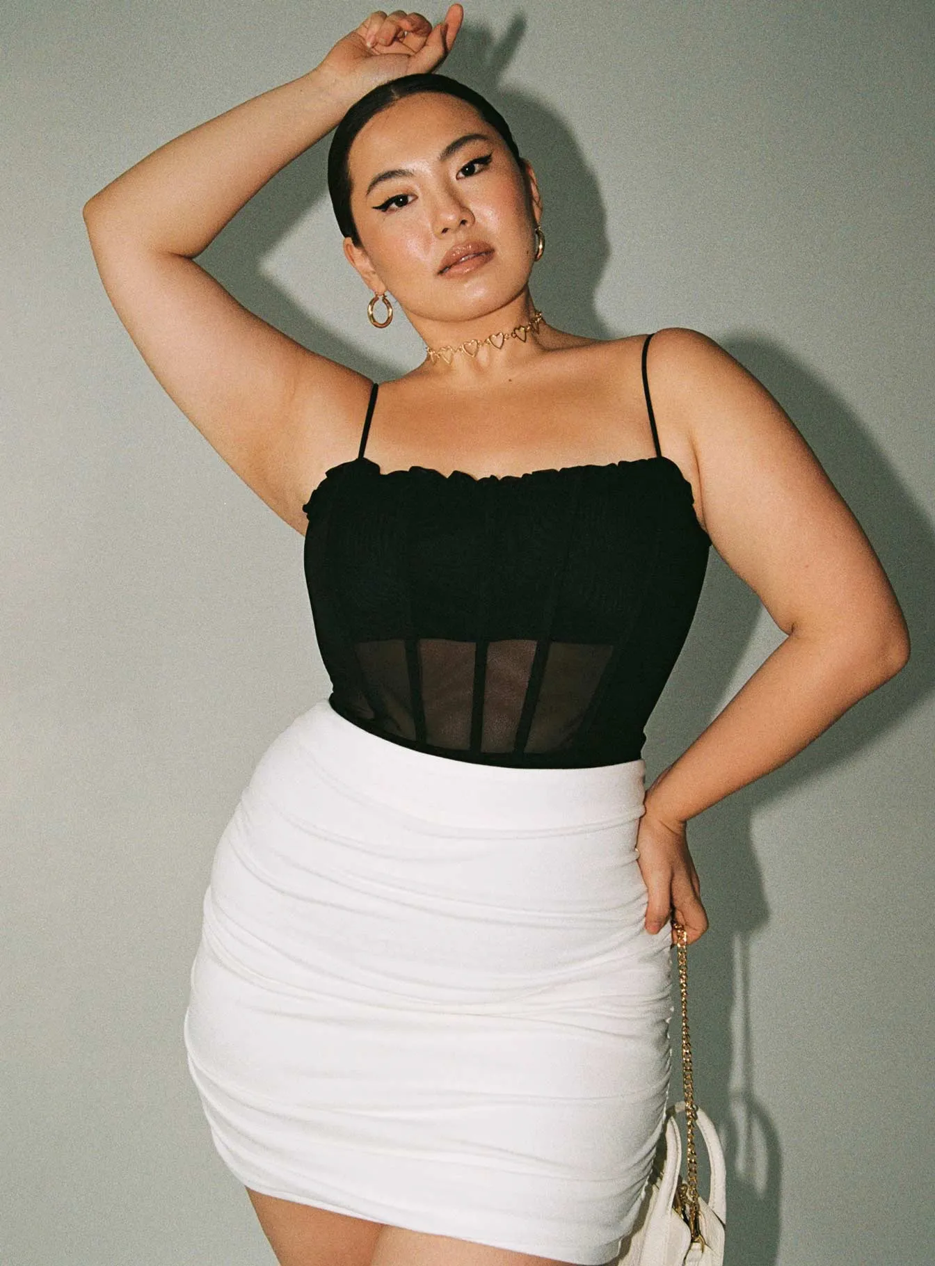 Benji Mini Skirt White Curve Tiered hem