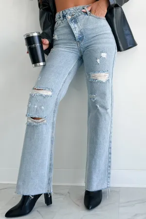 Elgin High Rise Cross-Waist Straight Leg Jeans (Light) Morning Stroll Stretch Fit Focus