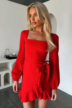 Beat Fresh Relaxed-fit mini gown Silvana Long Sleeve Wrap Mini Dress - Red