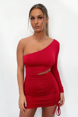 Naomi Dress - Red Slim Profile Keyhole Neckline Style