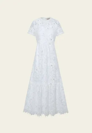 Embellished Pop-up Detail Hollow-carved Lace Dress Scandi Clean