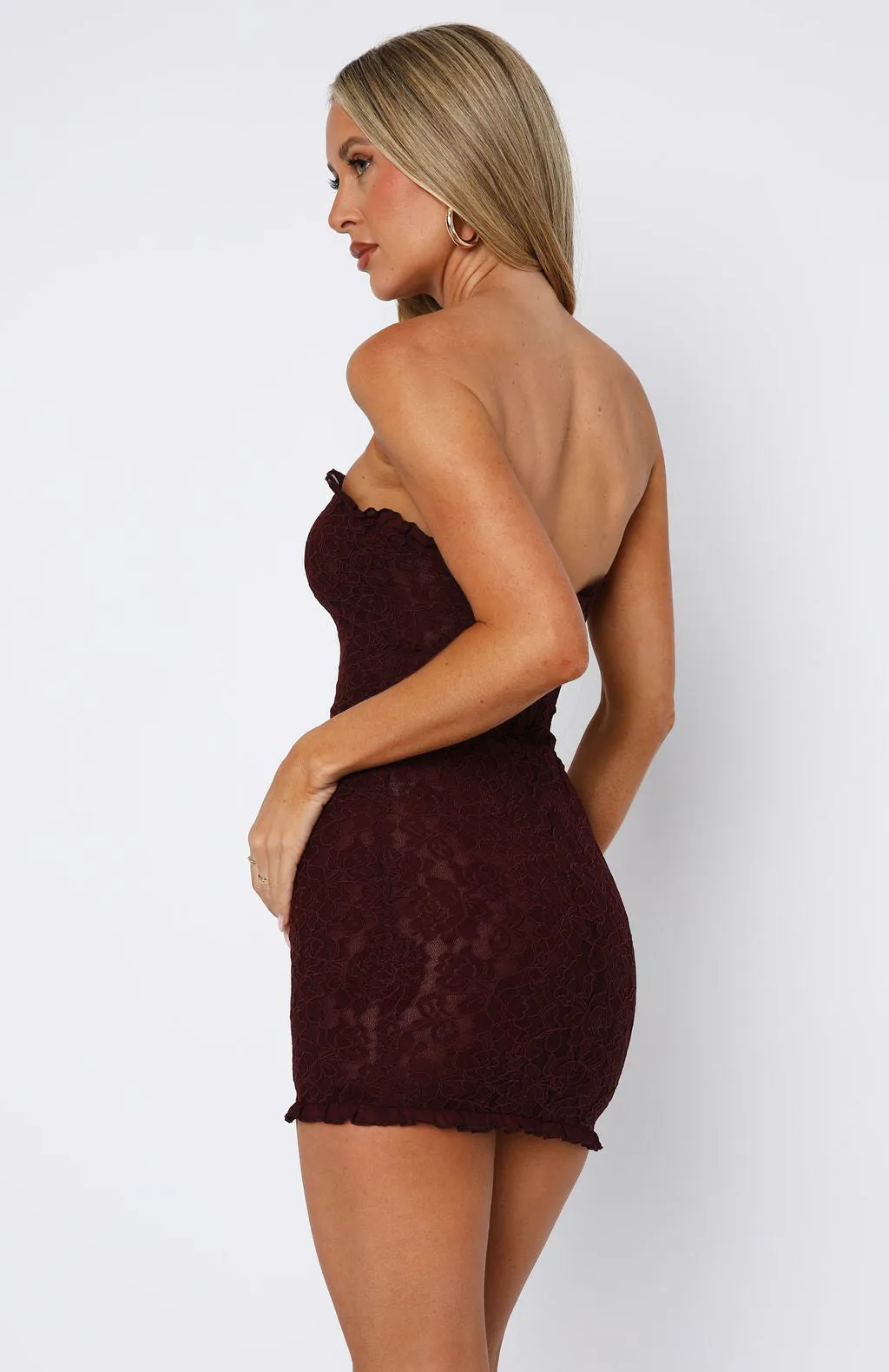 Recycled Polyester Blend Mistress Strapless Mini Dress Burgundy