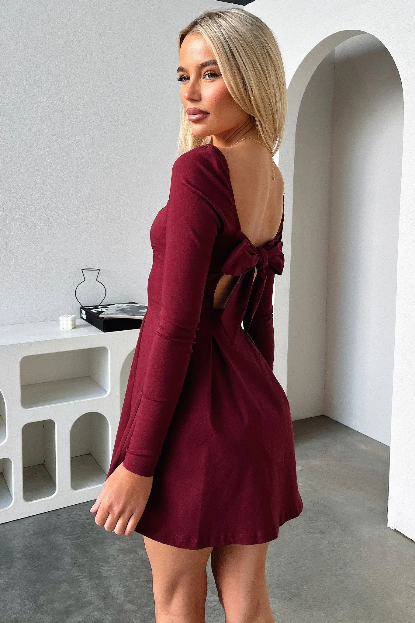 Party Glow Street Heat Tabitha Long Sleeve Mini Dress - Burgundy