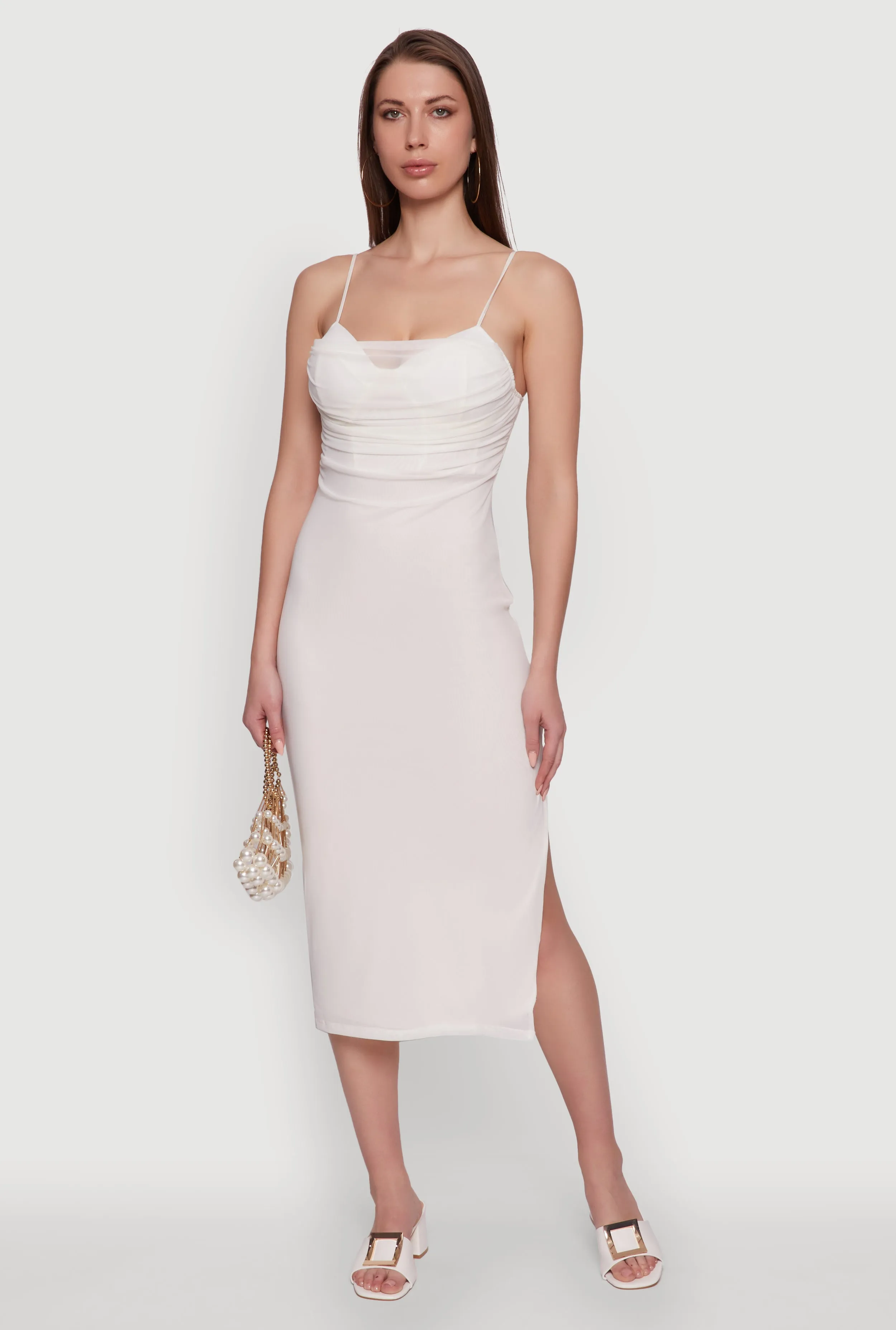 Garden Stroll summer breeze Haute Monde Mesh Overlay Side Slit Bustier Dress