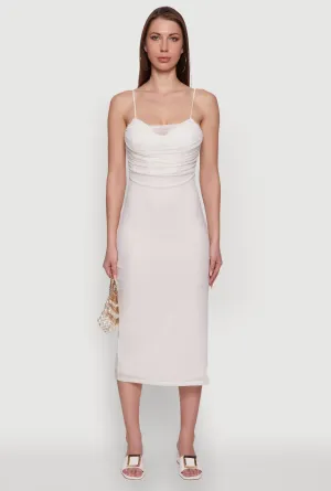 Haute Monde Mesh Overlay Side Slit Bustier Dress Drizzle Sky