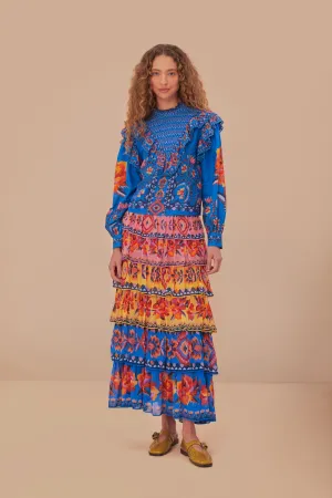Blue Lucy Floral Ainika Maxi Skirt Lightweight texture