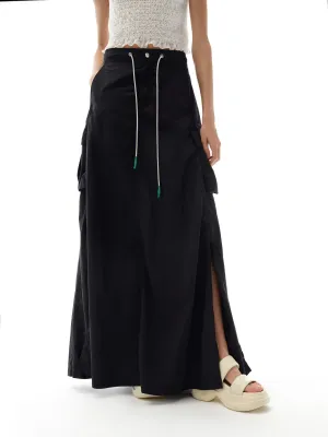 Drawstring Waist Maxi Skirt Invisible Seams Cultural Event