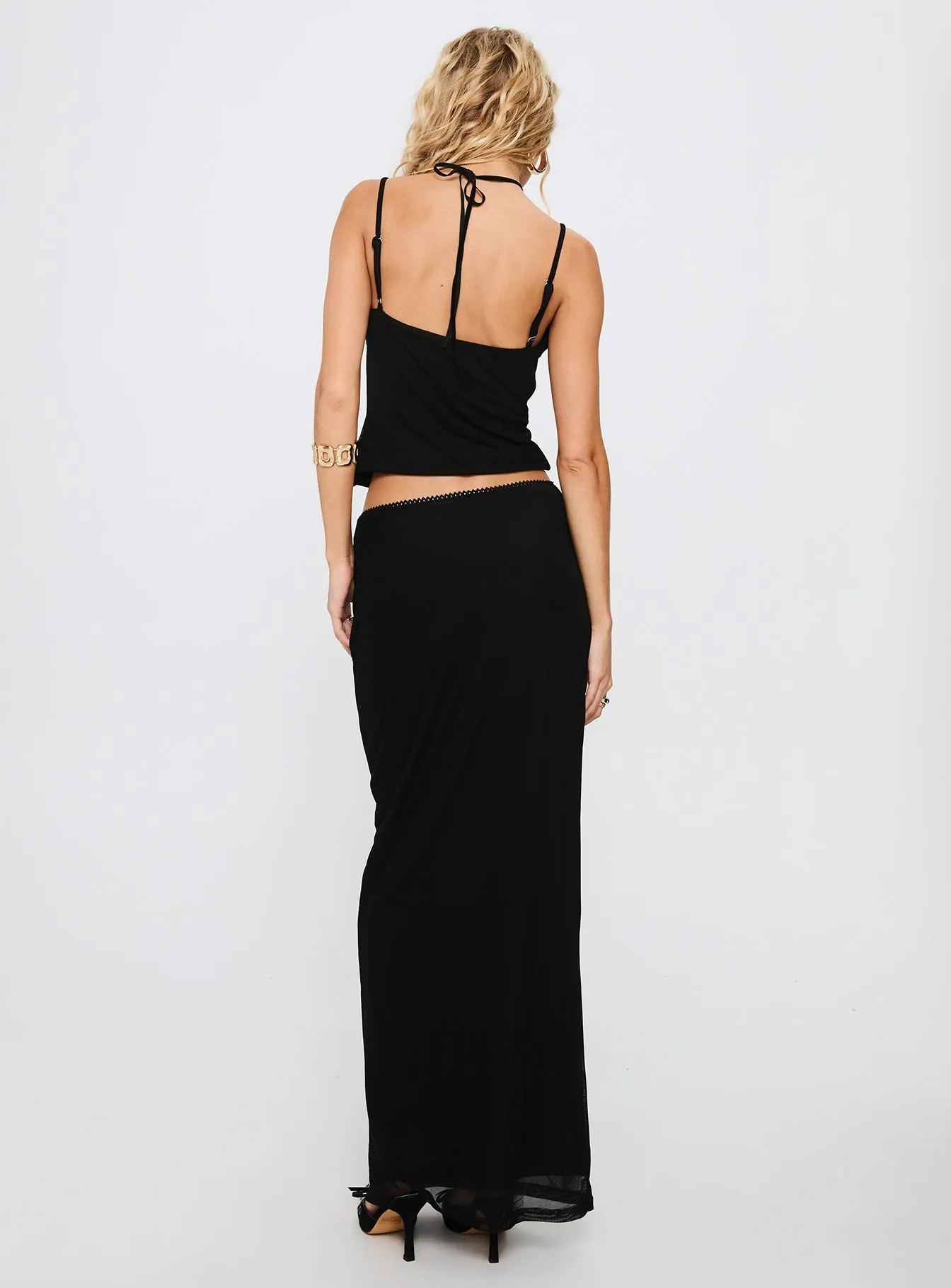 Modern Details Twist Front Reiko Lace Trim Tie Front Maxi Set Black