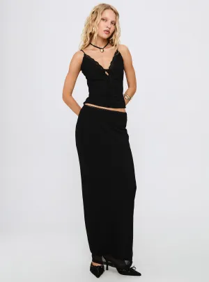 Reiko Lace Trim Tie Front Maxi Set Black Layered Look