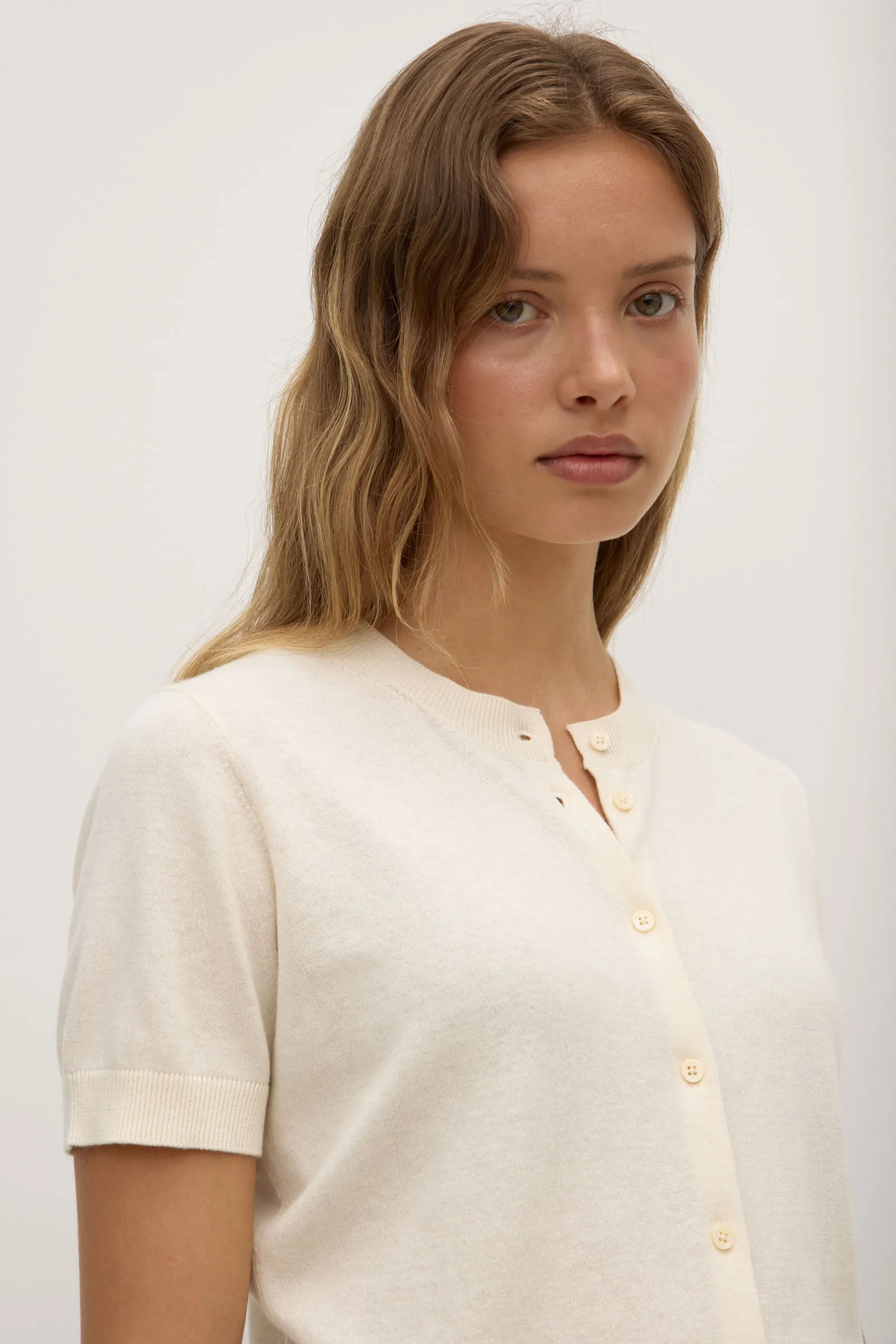 SoftenedEdges Semra Cotton Cashmere Short Sleeve Cardigan