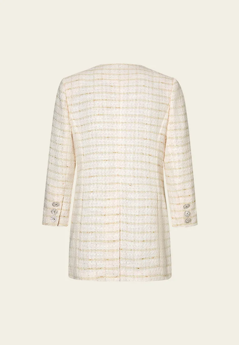 Lurex-stripped Pocketed Tweed Coat Flatlock stitching