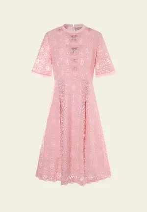Pop-up Effect Crystal-embellished Hollow-carved Lace Dress Style Mood WaterRepellentCoating