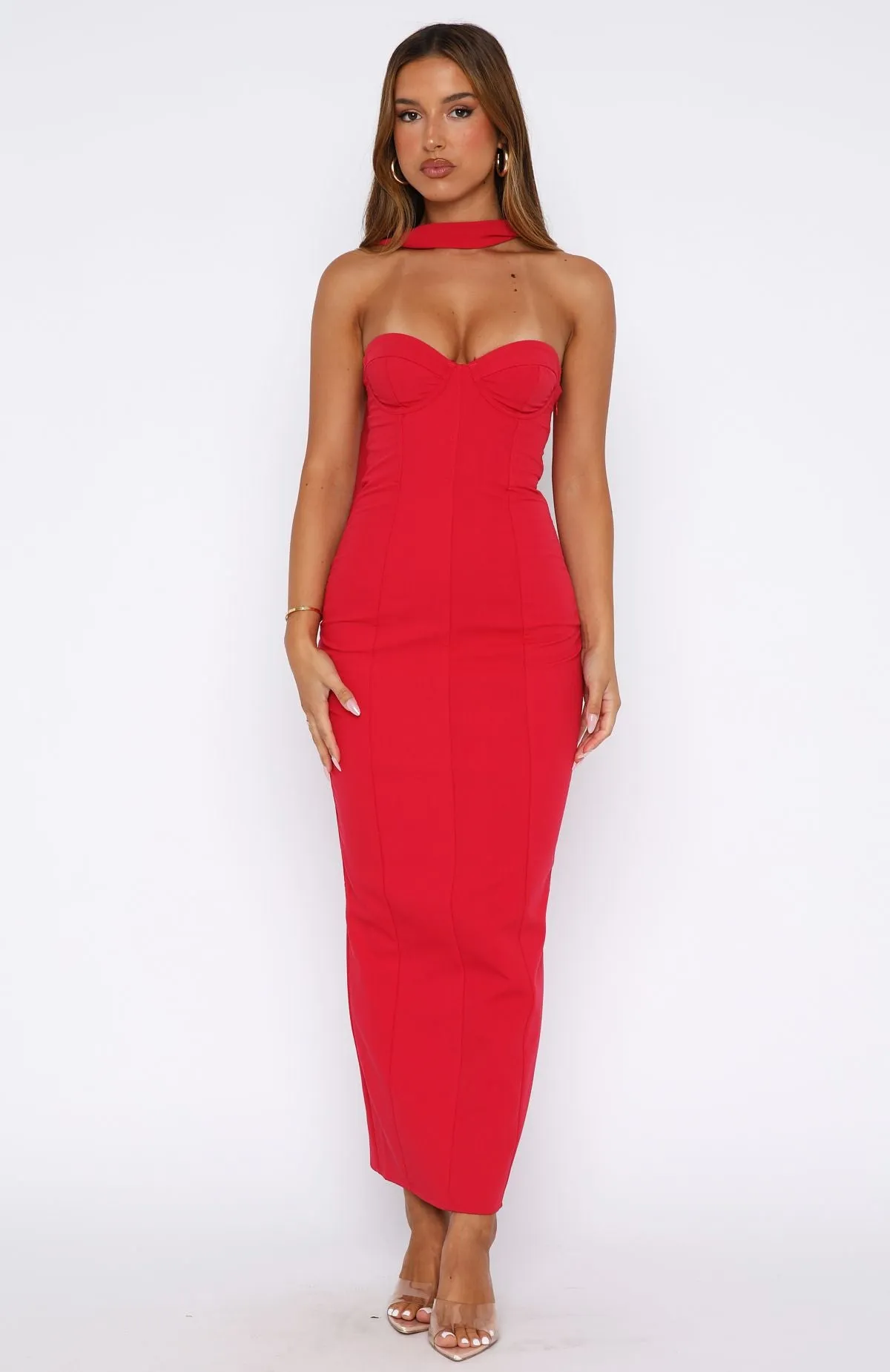 Relax Mode Raining Hearts Strapless Maxi Dress Red