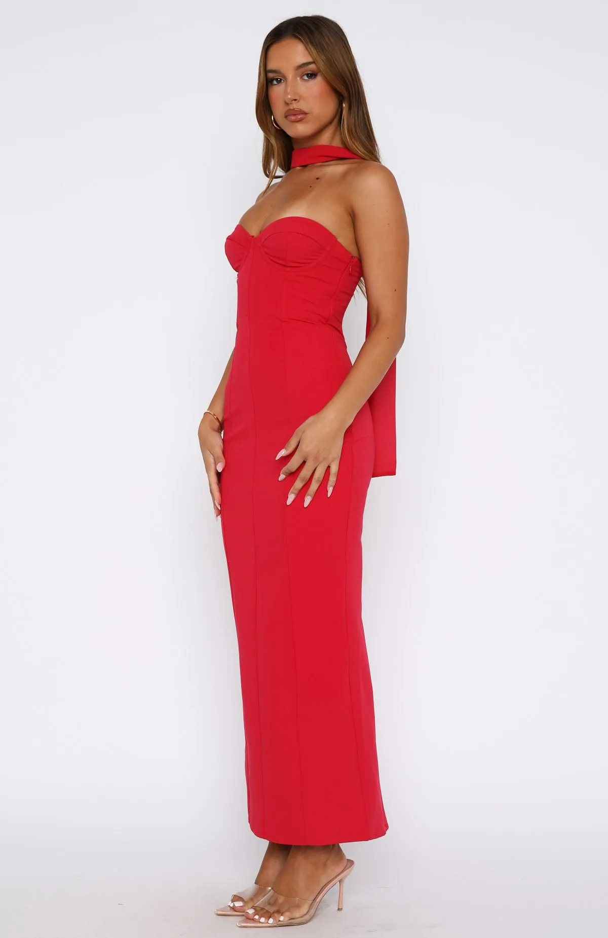 Fashion Core Silent Mood Raining Hearts Strapless Maxi Dress Red