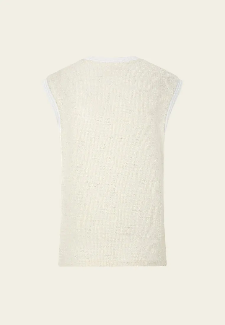 Contrasting Ribbed-trim Embellished Cap-sleeve Shirt HeavyDuty Zipper