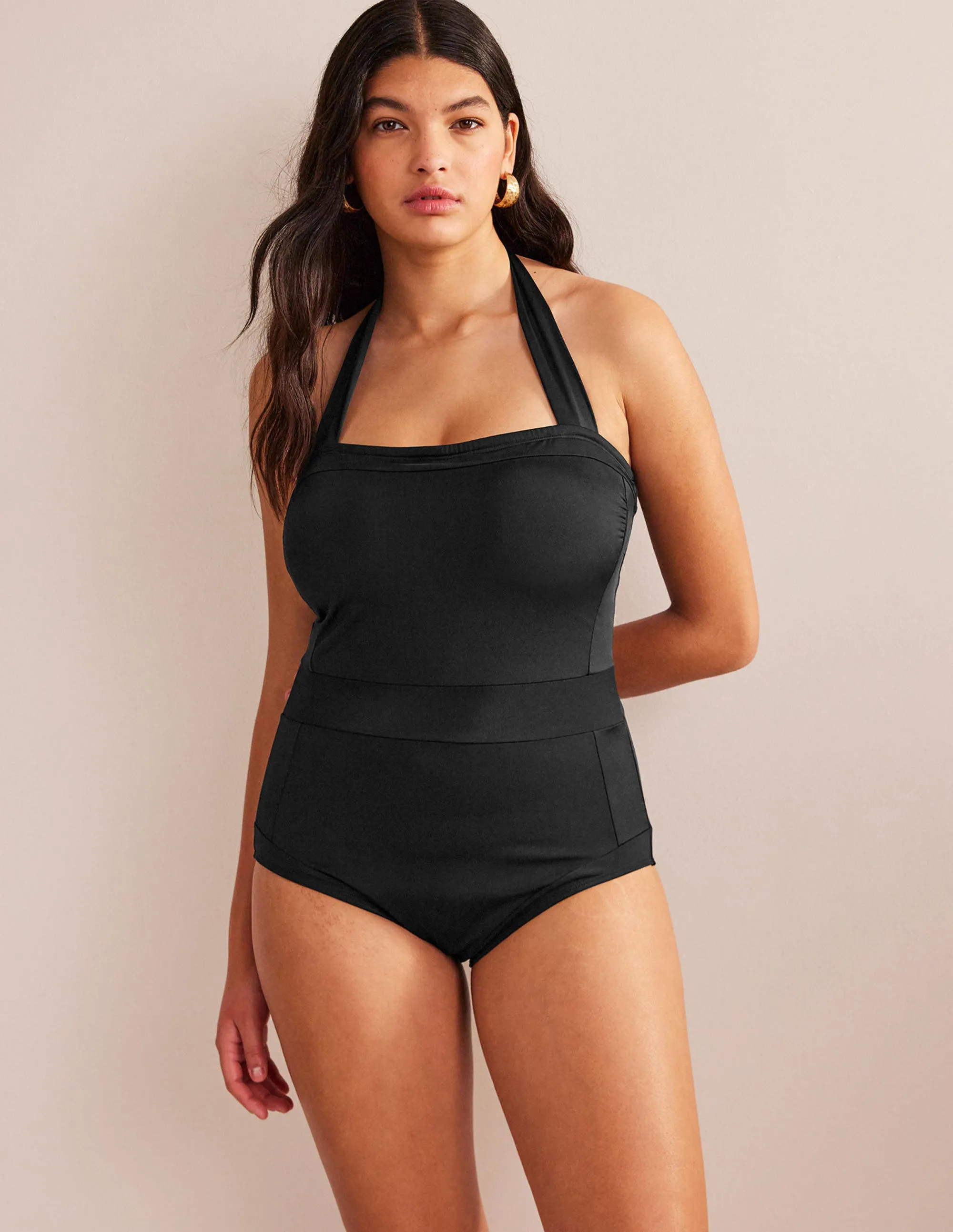Santorini Halterneck Swimsuit-Black EcoFriendly Dye Focus Fit