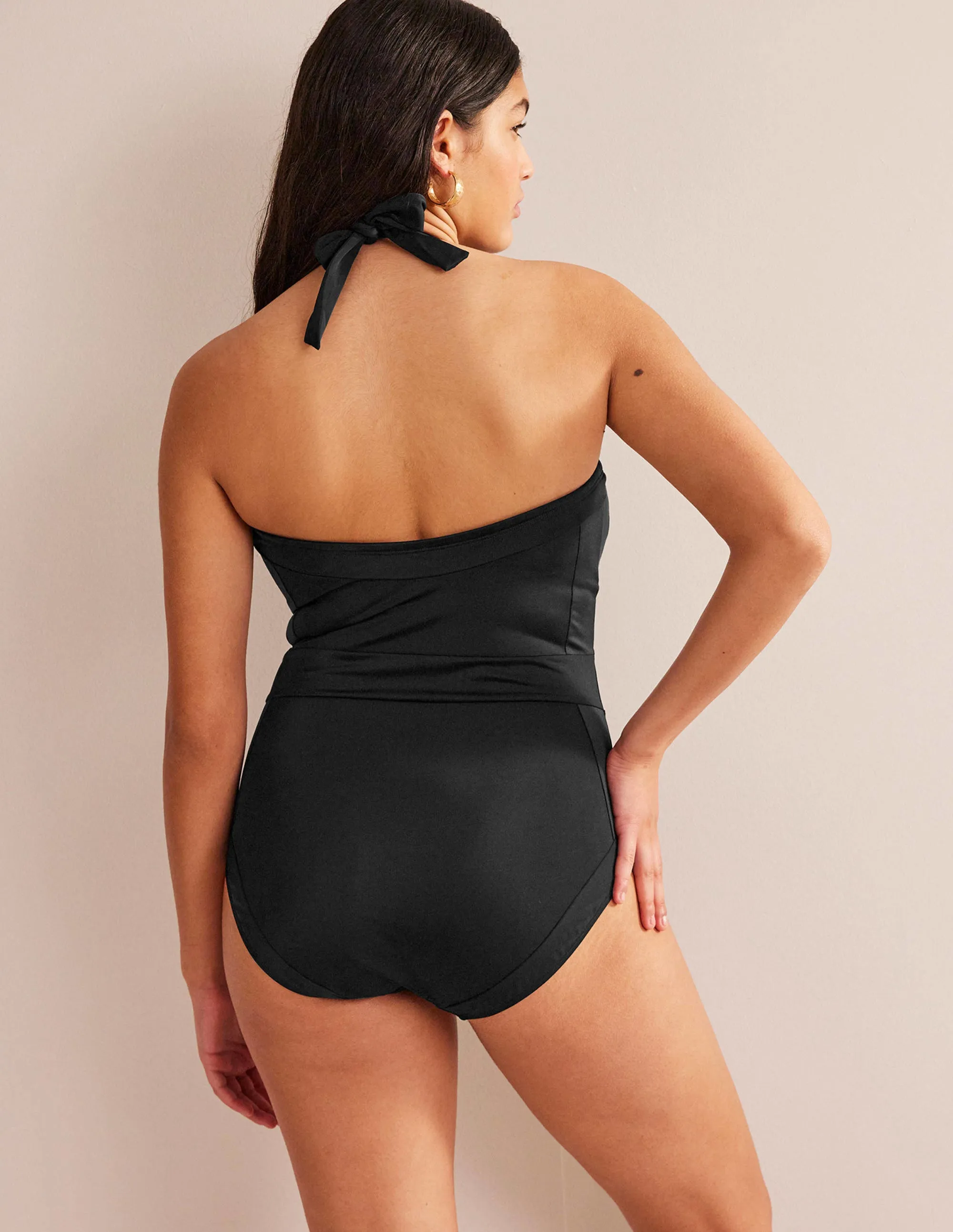 Santorini Halterneck Swimsuit-Black clean look