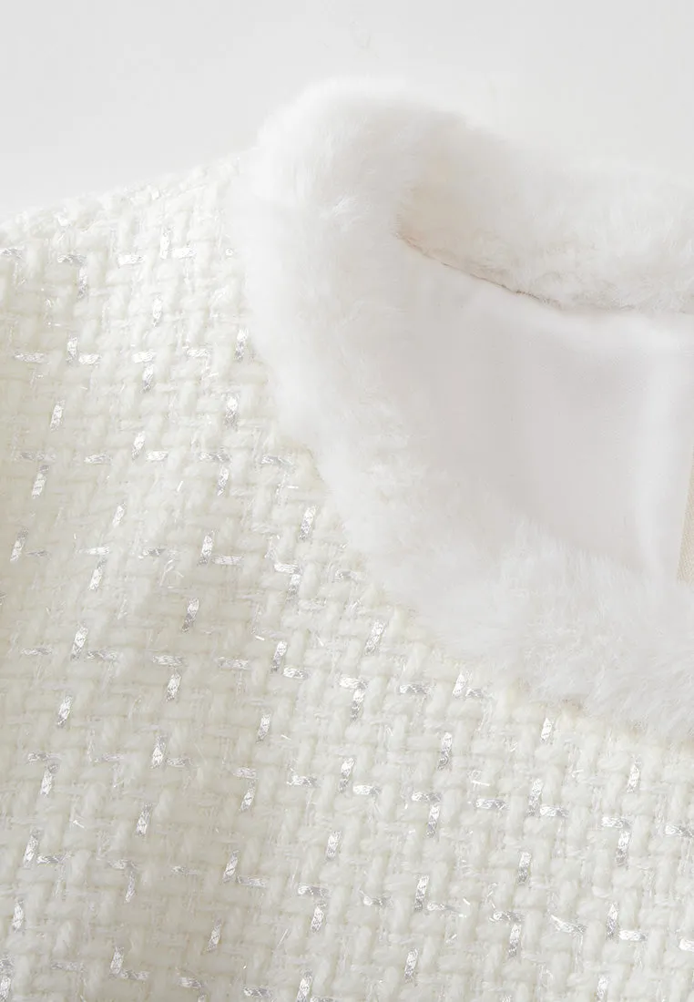 Winter Core Mixed Tweed Lurex-detail Fur-trim Dress